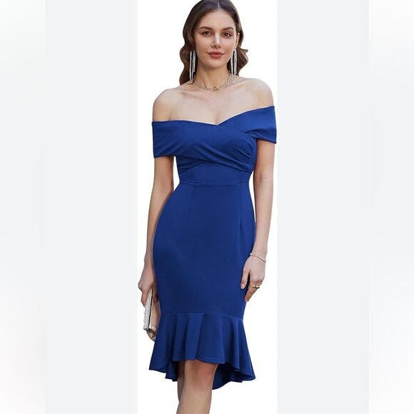 NWT Grace Karin WOMEN Backless Off Shoulder
Ruched Dress Blue Large - Picture 4 of 15